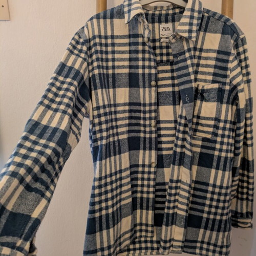 Zara shirt used, size L, white and blue