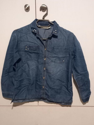 Jean jacket with pearls like new, blue