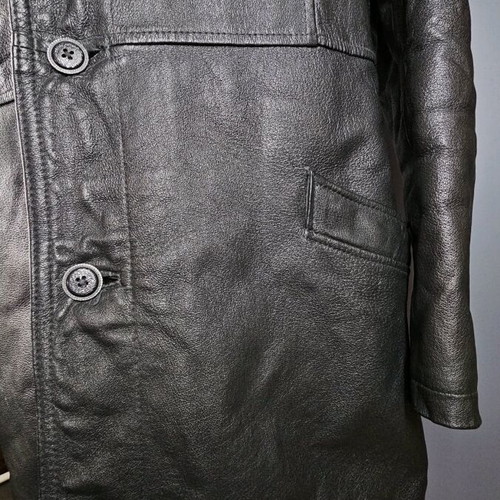 Men's mouton parka like new, black with beige fur lining