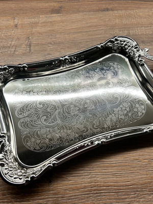 Δίσκος σερβιρίσματος Twin bird μεταχειρισμένος, steel, floral μοτίβο