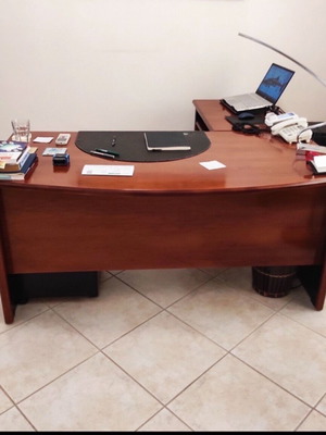 Large wooden desk brown with drawer used