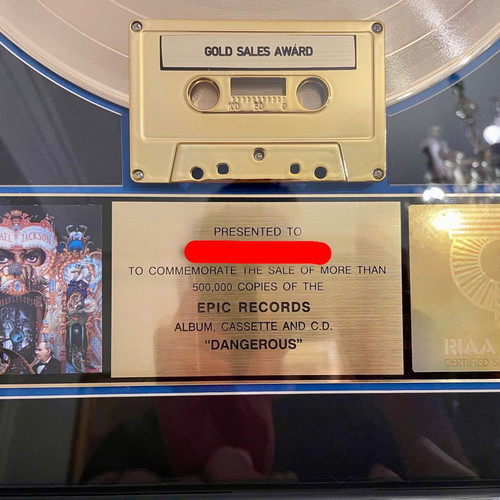 Michael Jackson Dangerous RIAA Gold Sales Award like new