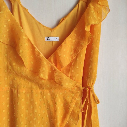 Yellow wrap dress Cubus like new with ruffles, size 38