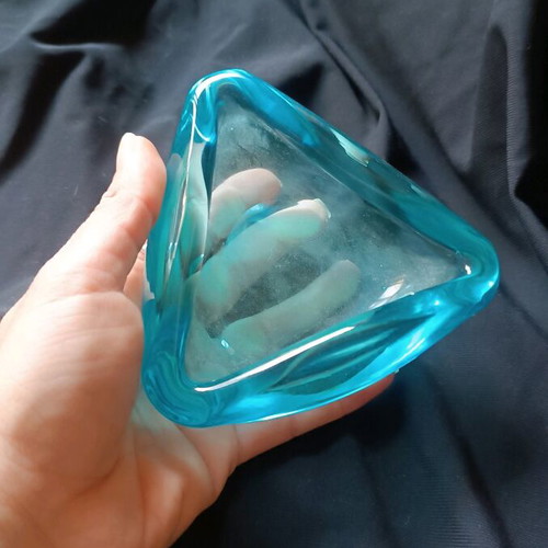 Glass ashtray used, blue Murano style vintage