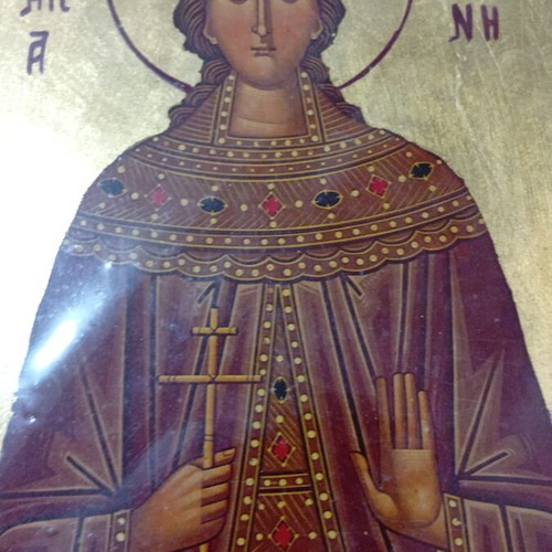 Handmade Byzantine icon Saint Irene new with gold leaf