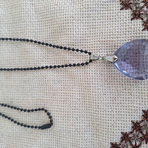 Necklace with black chain and blue crystal made to order