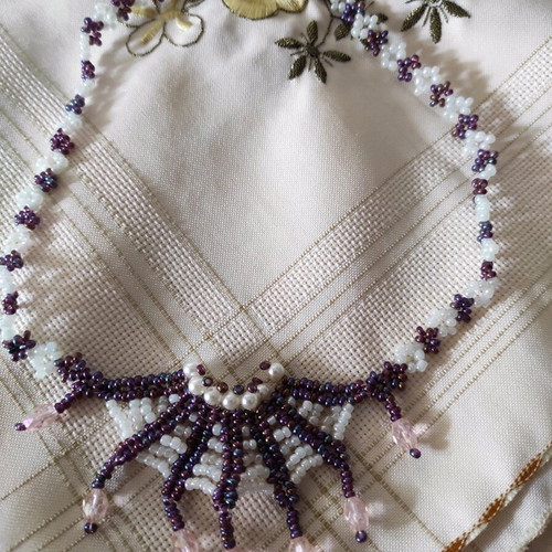 Handmade knitted necklace with beads new multicolor