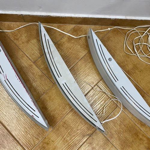 Set of 3 modern glass wall sconces used