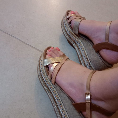 Exe platform sandals used, beige and brown, size 40