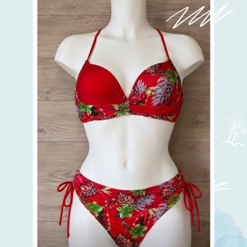 Red bikini like new, tropical theme, size XL