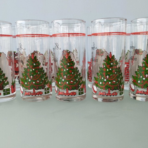 Vintage glass collection used, set of 10 with Santa Claus and Christmas tree