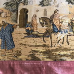 Antique wall tapestry like new with pink velvet border