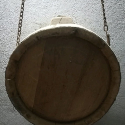 Wooden canteen old handmade used with chain