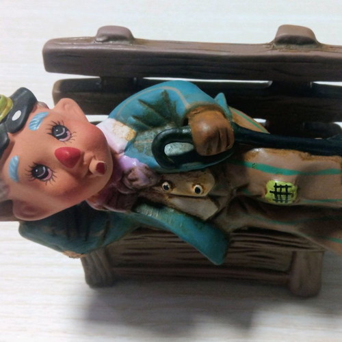 Decorative bench with ceramic clown new