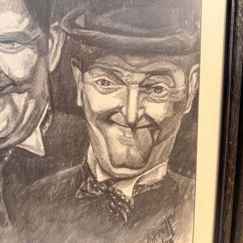 Original Laurel & Hardy Sketch pencil and charcoal framed, like new