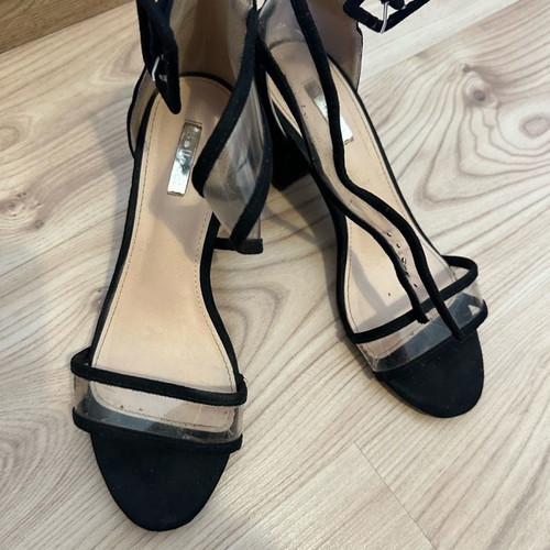 Black transparent sandals in very good condition, size 38, 5 cm heel