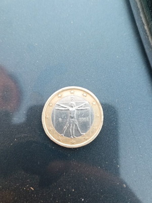 Euro coin with Vitruvian Man design