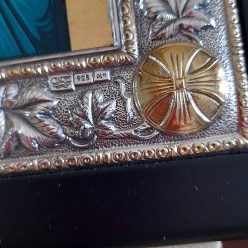 St. Stilianos icon silver 925 like new, Greek protector of children