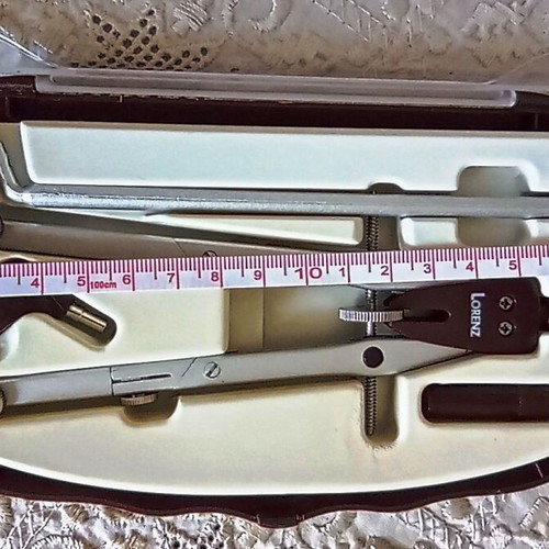 Vintage Lorenz precision metal compass set with extension and case like new