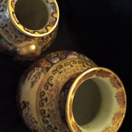 Vintage Satsuma Style Porcelain Vases Set of 2, like new
