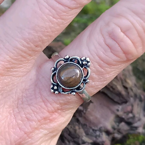 Silver-plated ring with tiger's eye new, adjustable size