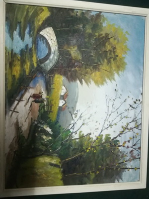 Painting by Aimilios Kontis used, The Village Bridge