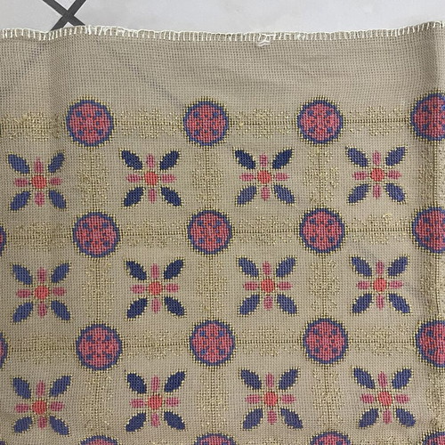 Handmade embroidered table runner used, earth tones, 96x47 cm