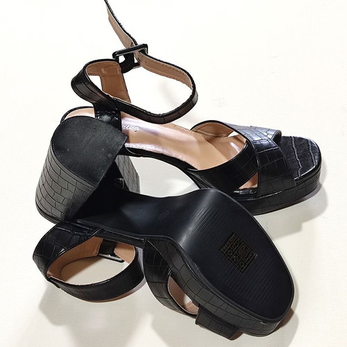 Black Faux Leather Sandals with Thick Sole and 11cm Heel Size 40 New