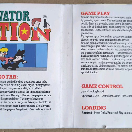 Elevator Action (Taito) Amstrad cassette like new, complete