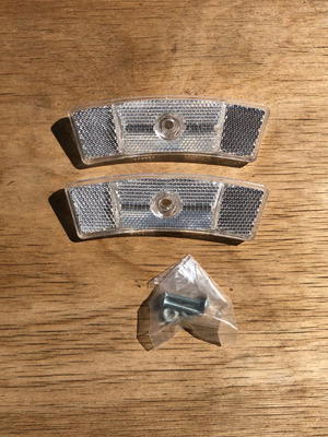 White bicycle spoke reflectors new, pair 12x3.5 cm