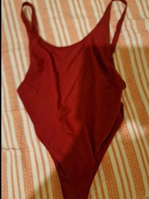 Cool brand burgundy red one-piece swimsuit, large