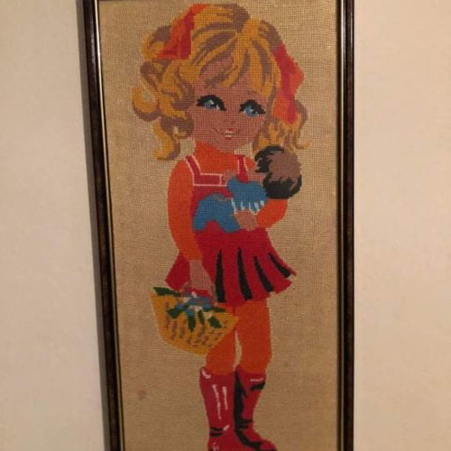 Vintage embroidery framed artwork with nice design 55×27