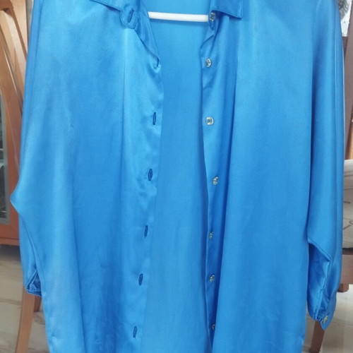 Vintage Satin Shirt electric blue jacquard paisley small medium like new