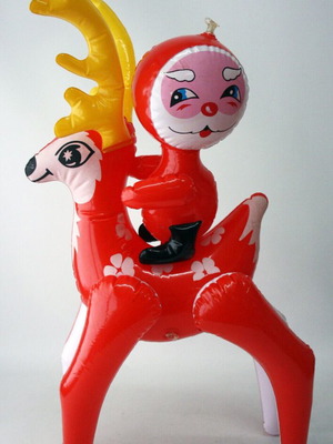Inflatable Santa Claus with Reindeer 64cm 1980s New