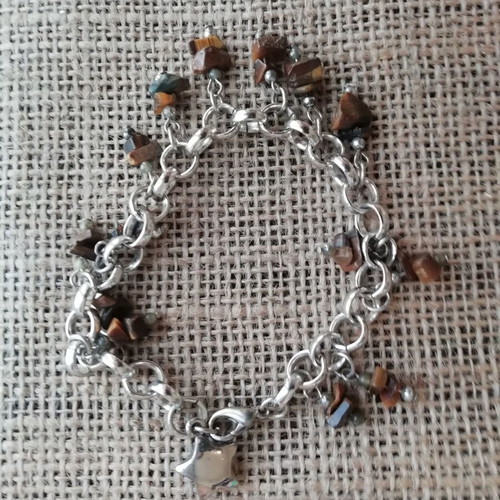 Boho stainless steel bracelet with brown color and irregular resin beads like new