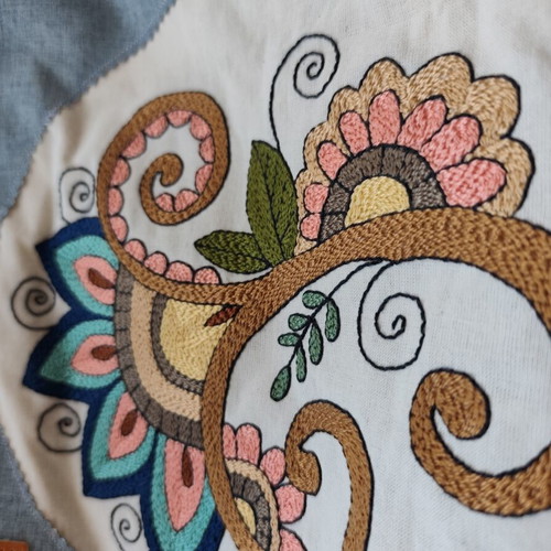 Boho shoulder bag like new with embroidered punch needle design