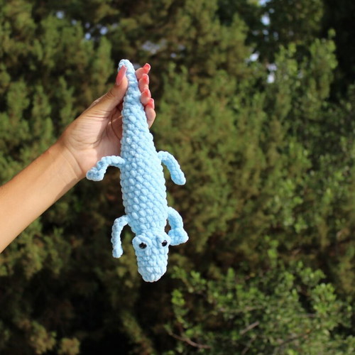 Handmade crocheted blue crocodile toy 27cm new
