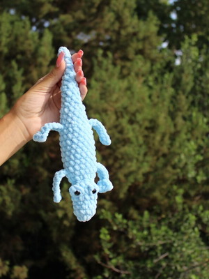Handmade crocheted blue crocodile toy 27cm new