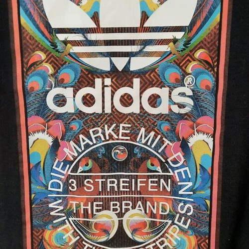 Adidas women's T-shirt used, black with colorful print, size E38/UK12