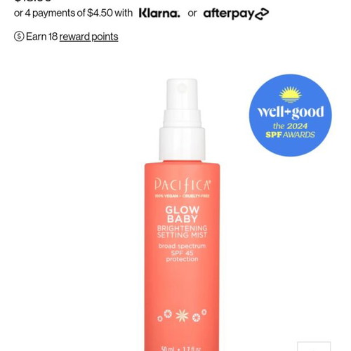 Glow Baby Brightening Setting Mist Pacifica new with SPF 45