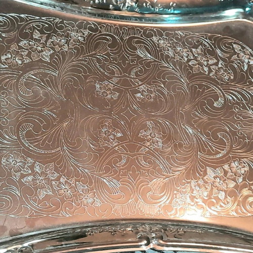 Twin bird serving tray used, nickel-plated steel, 1980s vintage