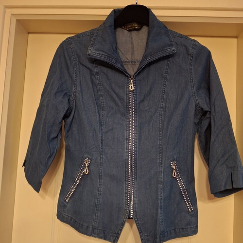 Mary Lides Denim Jacket with Zipper and Rhinestones like new, size S