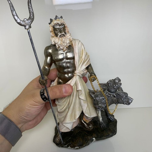 Hades figurine with Cerberus used, synthetic porcelain