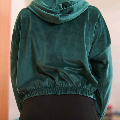 Hooded jacket like new, green, velour fabric, one size