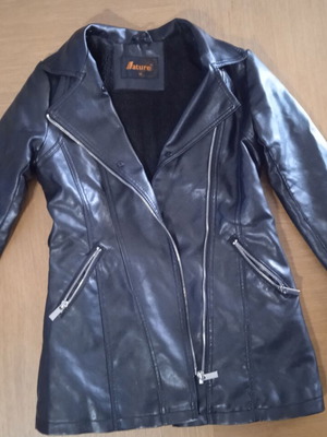 Girls' outerwear 10-12 years like new, black faux leather with fleece lining