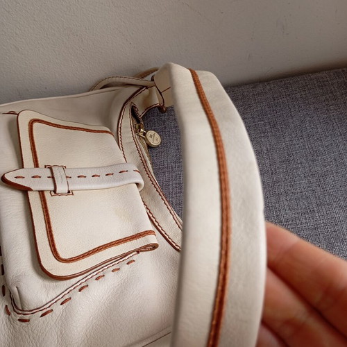 Lancel vintage original shoulder bag used, ecru color