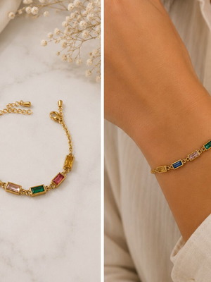 Rainbow bracelet with colorful baguette stones, new