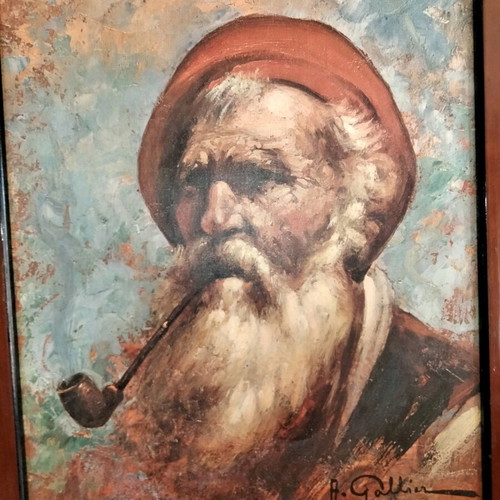 The Old Man with the Pipe painting in large frame like new