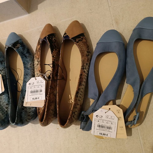 Sfera ballerinas new, pack of 3 pairs size 38, beige and blue