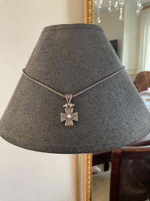 Silver handmade cross pendant with pearl and chain new